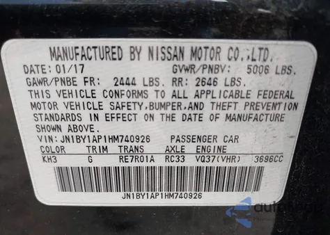 2017 Infiniti Q70 3.7 z USA, uszkodzony, nr VIN JN1BY1AP1HM740926